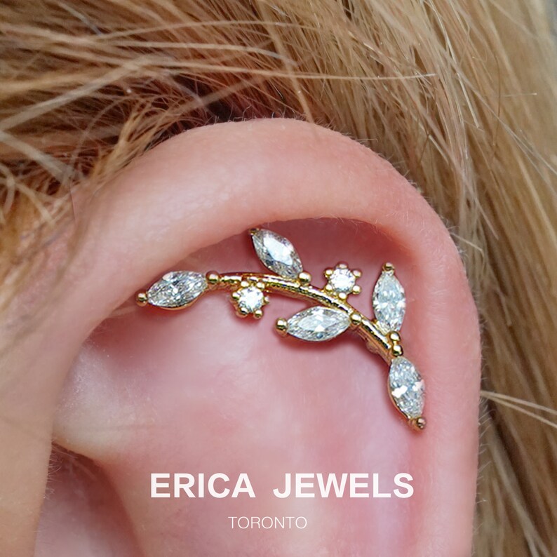 Leaf Helix Piercing Helix Earring Cartilage Earring 16g Etsy