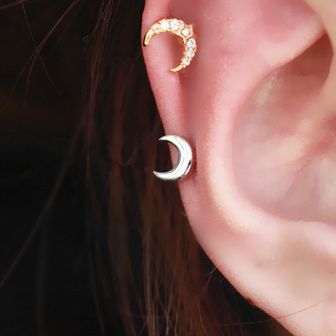 20g flat piercing piercing jewelry Moon piercing 925 Etsy