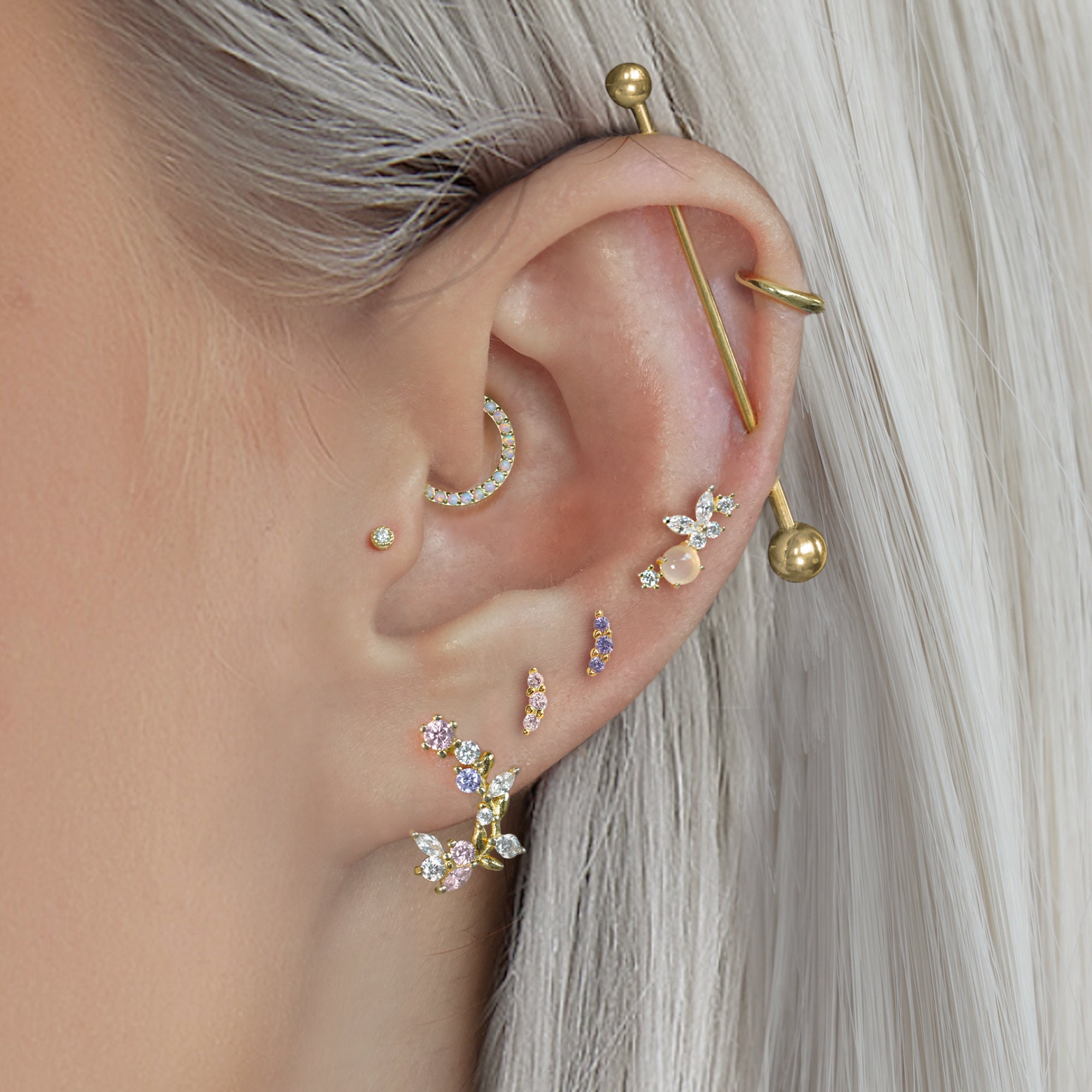 Helix Earring, Birthstone Cartilage Earring, Conch Earring, Helix Stud 18G, Gemstone Earrings, Screw Back, Sterling Silver, Forward Helix