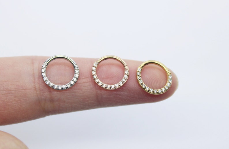 16G-6mm,8mm,10mm, daith earring, gold daith piercing, small hoop earring, septum ring, rook, seamless ring helix, hinged hoop earring, nose image 7