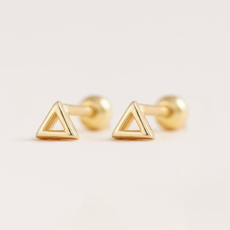 Triangle cartilage earring, tiny stud, cartilage earring, helix, tragus stud, screw back earring, sterling silver, conch, small stud earring image 1