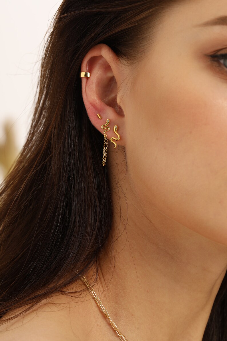 Snake chain earring cz snake earring studs cartilage long Etsy