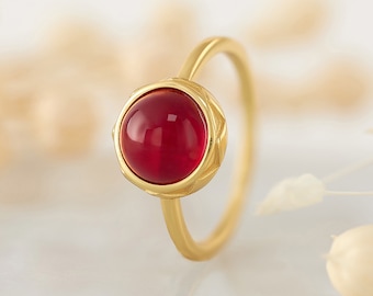 Garnet Red Ring, Bitthstone Ring, Simple Ring, Ring for Women, Gold Ring, Dainty Ring, Engagement Ring, 1 Year Anniversary, Garnet Jewelry