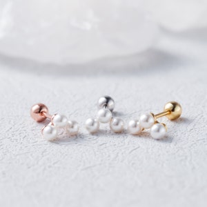 18G Pearl Cluster Stud Earrings, Conch Earrings, Natural Pearl Earrings, Bridal Gifts, Cartilage Stud, Helix Earring, Screw Back, Tragus image 5