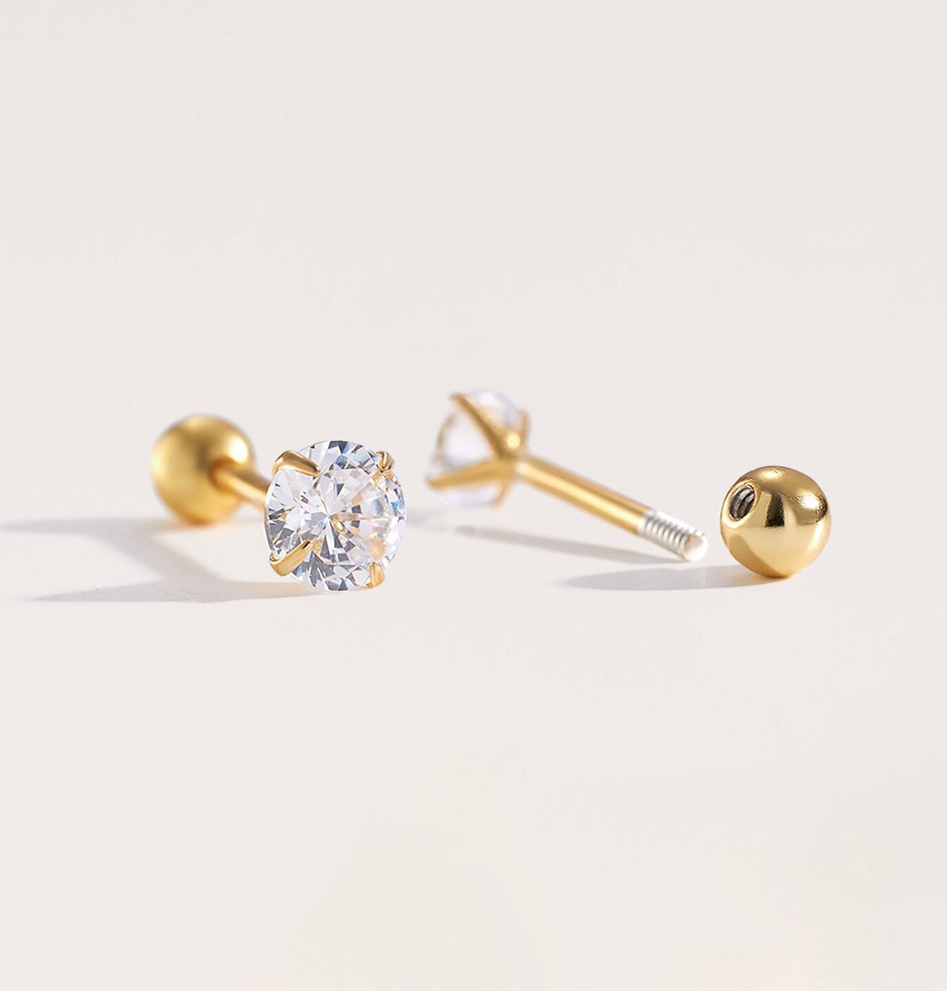 Tiny Stud Earrings, Screw Back Earrings, Small Studs, sparly CZ Crystals, Gold Stud Earrings, Cartilage Studs, 1.5mm, 2mm, 2.5mm, 3mm, 4mm
