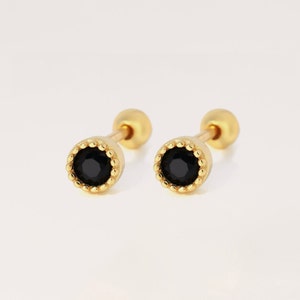 Black Diamond Stud Earrings, Dainty Earrings, Tiny Stud Earrings, Gold Black Jewels, Small Stud Earrings, Sterling Silver, Gift For Her image 1