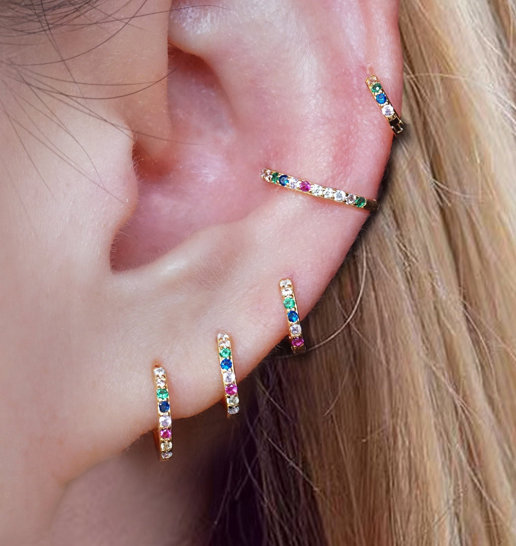 Rainbow Huggie Hoop Earrings Small Hoop Earrings Simple Hoop