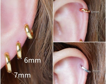 Créoles en cartilage de 2,5 mm de largeur, créoles en argent sterling 925, créoles Huggie en or, créoles délicates 5 mm/6 mm/7 mm, petites créoles, cadeau