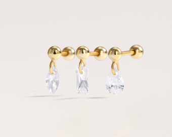 Geometric Cartilage Piercing, Sterling Silver Helix Earring, Upper Helix, Minimalist Stud Earrings, Marquise, Rectangle, Teardrop Earrings