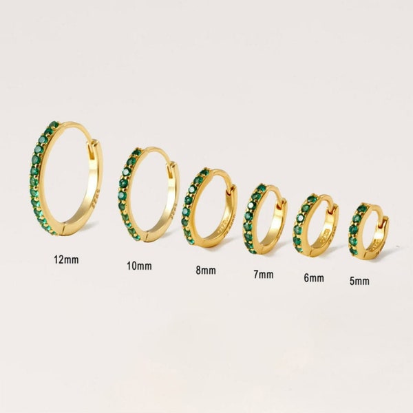 Emerald Earrings, Huggie Hoop, hoop earrings with charm, conch hoop, tragus hoops, helix hoop, minimalist earring, gift for girlfriend