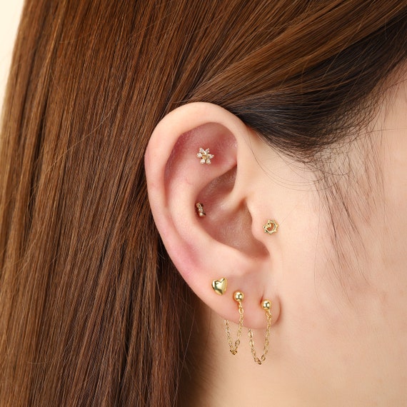 Buy Geometric Helix Earrings, Solid Gold Helix Piercing, Cartilage Hoop  Piercing, Helix Ear Piercing, Upper Ear Piercing, Upper Helix Piercing  Online in India - Etsy