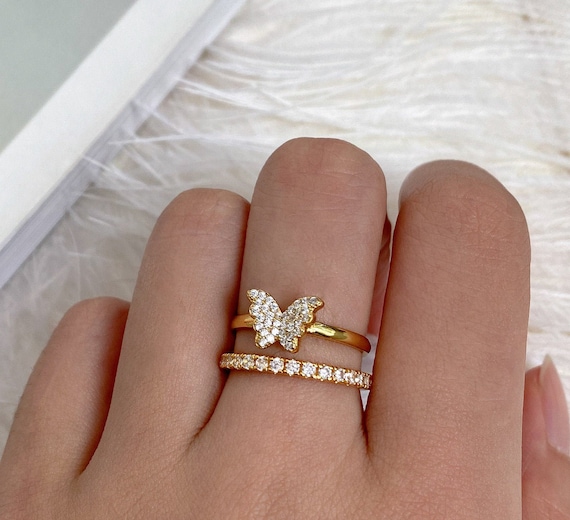 White Natural Diamond Butterfly Ring In 14k Rose Gold Over Sterling Silver  (1.4 Cttw) - Walmart.com