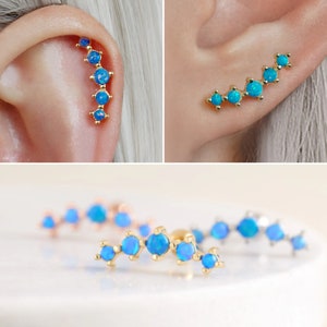 Blue Opal Earrings - Flat Back Earrings - Helix Piercing - Conch Earring - Titanium Helix - 16g Helix - Cartilage Earring - Curved Barbell