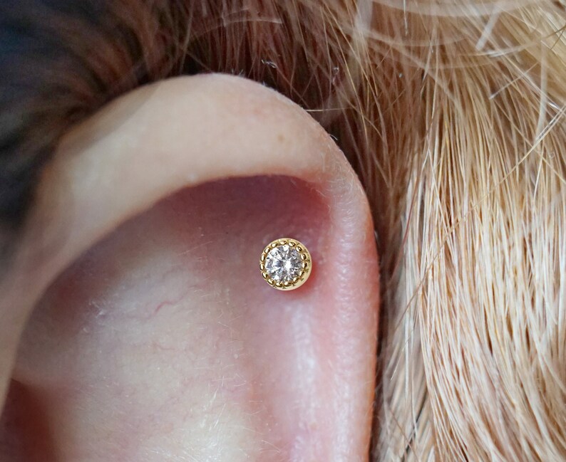 Round White CZ Cartilage Stud Earrings, Tiny Stud Earrings, Conch Studs, Helix Earrings, Tragus Stud, Minimalist Earrings, Screw Back, 20g image 7