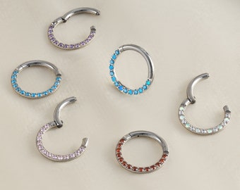 Crystal Daith Hoop, Hinged Clicker, Daith Earring, 16G Piercing Earring, Hoop Earring, Titanium Jewelry, Septum Ring, Crystal Clickers