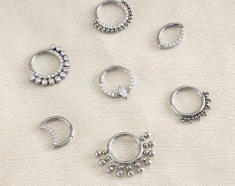 Titanium Daith Hoop Earring, Septum Ring, Hinged Clicker, Crystal Daith Jewelry, Minimalist Daith Hoop, Hypoallergenic Earring, 16G Piercing