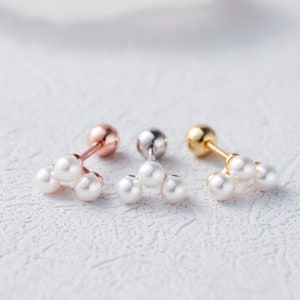 18G Pearl Cluster Stud Earrings, Conch Earrings, Natural Pearl Earrings, Bridal Gifts, Cartilage Stud, Helix Earring, Screw Back, Tragus image 4