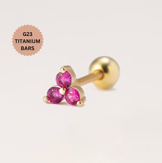 Tiny Trinity Threaded Flat Back Earring in 14k Gold