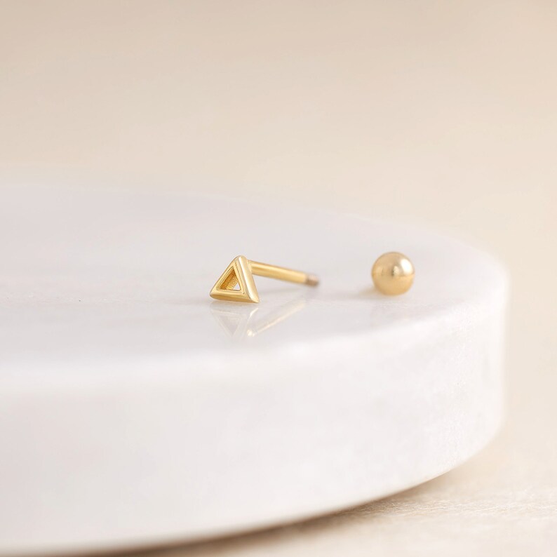 Triangle cartilage earring, tiny stud, cartilage earring, helix, tragus stud, screw back earring, sterling silver, conch, small stud earring image 4