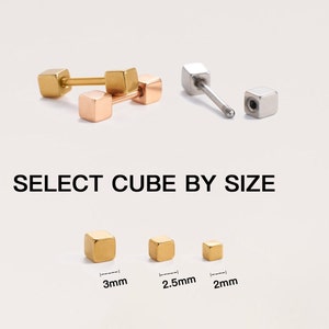 Tiny cube cartilage earring, Single Cube Stud Earring, small square studs, barbells, labret stud, helix piercing, tragus stud, forward helix