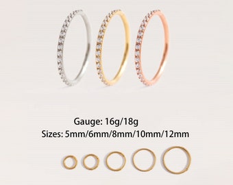 16G,18G 6mm-12mm hoop, white cz hoops, Septum Clicker, small hoop earrings, Segment, helix, tragus, conch hoop, daith, rook, cartilage hoop