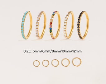 Aros turquesas de 16G de 5 mm a 12 mm, pendiente de caracola, tragus, aro de cartílago, nariz, pendiente de aro huggie, anillo de segmento, aro clicker con bisagras sin costuras