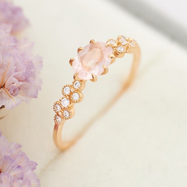 Natural Pink Tourmaline Ring, Crystal Ring, Engagement Ring, Dainty Ging, Gold Ring For Women, Anniversary Gift, Sterling Silver Flower Ring