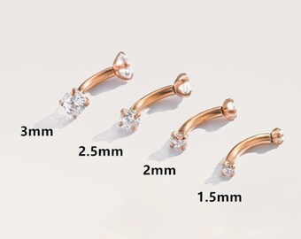 16g Rose Gold Internally Threaded, Eyebrow Ring, Daith Earring, Rook Piercing, Lip Ring, Snug, Helix Studs, 2.5mm 2mm 3mm