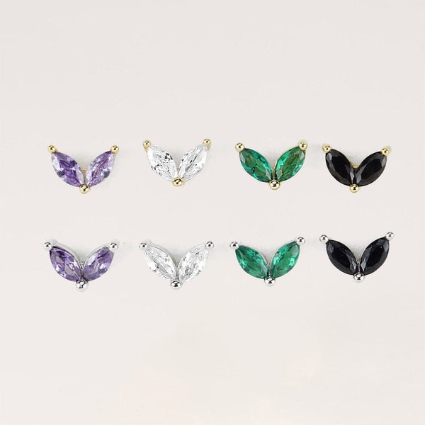 multicolor cz stud earrings, gold stud earrings, silver stud earrings, Sterling Silver stud earring, black, green, white, purple, flower