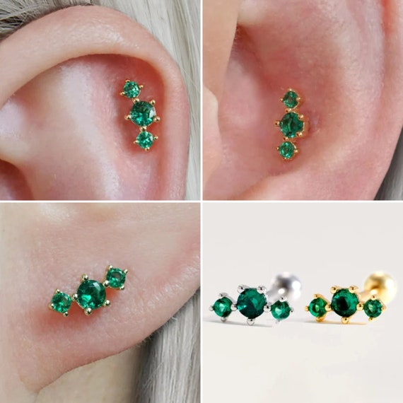 Emerald shop tragus earring