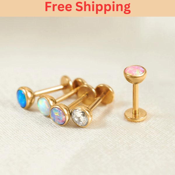 Push In Labret Stud, Cartilage Earring, Implant Grade Titanium, Opal Helix Earring, Conch Piercing, 20g 16g 18g, Tragus Jewelry, Threadless