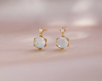 White Topaz Stud Earrings, Dainty Earrings, Gold Stud, Minimalist Earrings, Summer Jewelry, Sparkle Earrings, Birthday Gift, Sterling Silver