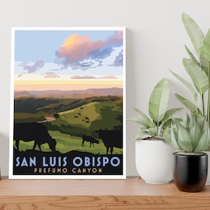 San Luis Obispo Cal Poly, Prefumo Canyon, Stampa d'arte, Arte fatta a mano, Laurea, Alumni, Cartolina d'epoca, California
