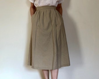 1970s vintage Judy's khaki linen cotton wrap midi skirt