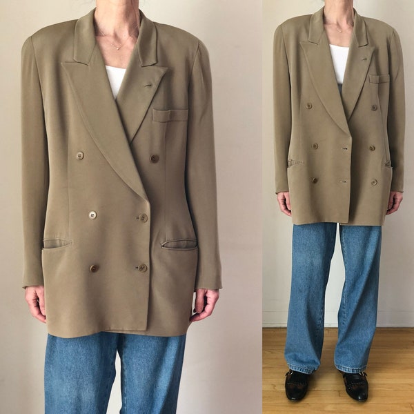 1990s vintage Calvin Klein oversized khaki silk blazer 90s menswear style jacket L XL