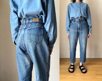 1980s vintage Lee Riders tapered leg jeans 80s Union made ultra high waist denim L 32 W