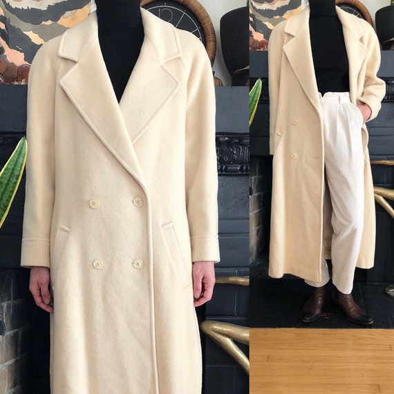 1980s vintage ivory wool oversized coat 80s 90s To