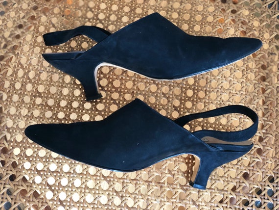 1980s vintage Charles David black nubuck suede sli
