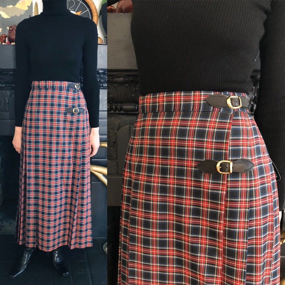 1980s vintage plaid long kilt 80s 90s tartan pleat