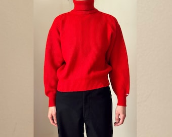 1990s vintage Ellesse red wool ribbed turtleneck sweater 90s oversized jumper made in Italy OSFM