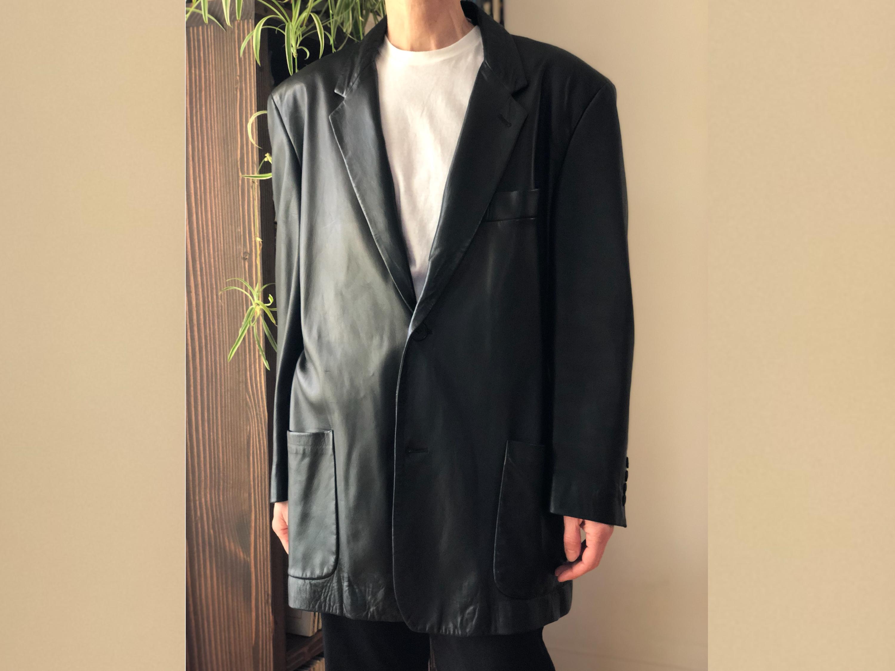 1990s Vintage Calvin Klein Collection Black Lambskin Leather 