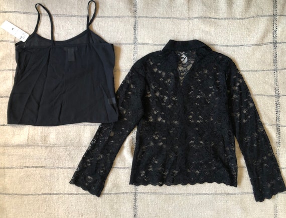 1990s vintage black floral lace blouse 90s collar… - image 9