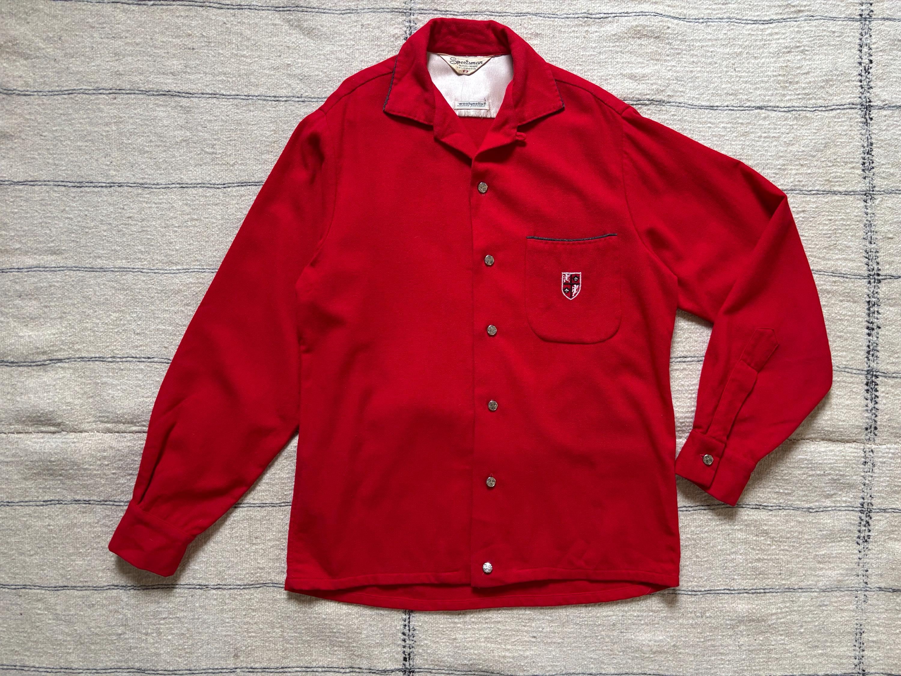 1960s Vintage Sportsman California Red Wool Loop Collar Shirt 60s 