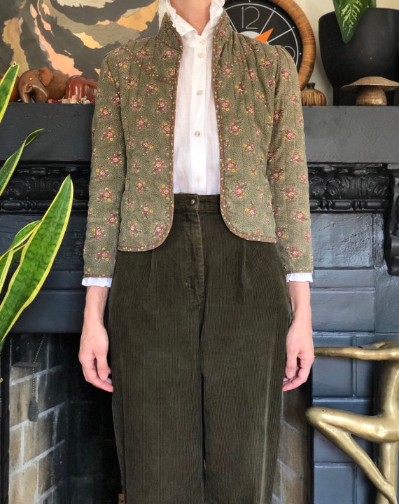 1970s vintage quilted calico floral print cropped