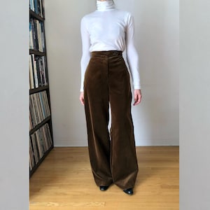 1970s vintage brown velvet flare trousers 70s ultra high waist pants M L 29 W