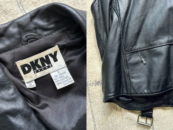 1990s Vintage DKNY Oversized Black Leather Vest 90s Designer