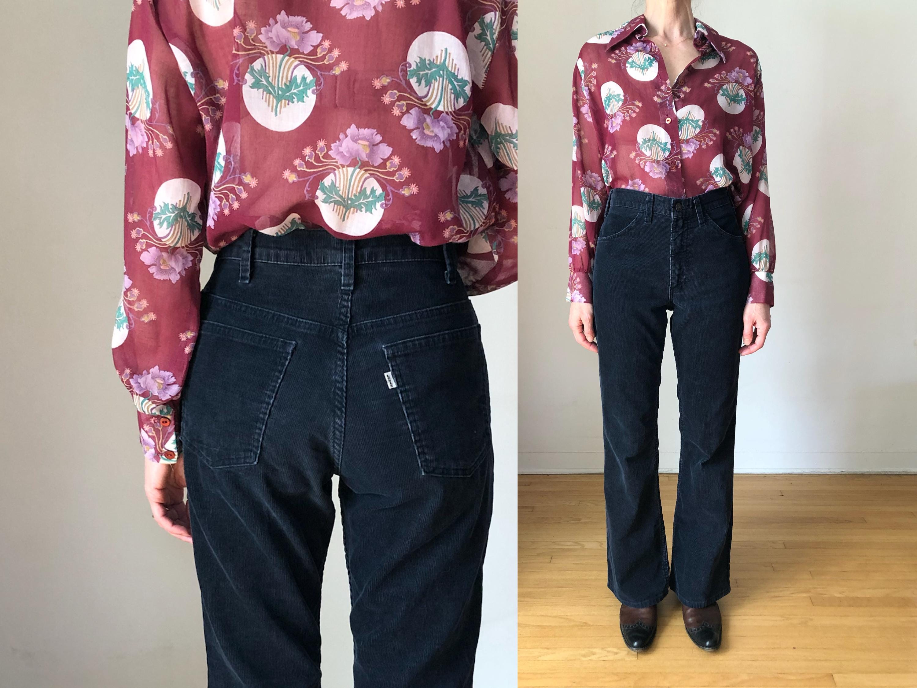 LEVI’S / 70's 646 flare corduroy pants 1970s Vintage Levis 646 Corduroy Flares 70s Navy Blue Bell Bottom