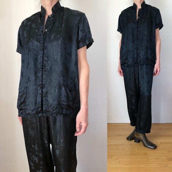 1980s vintage Chinese pajama set 70s 80s black sil