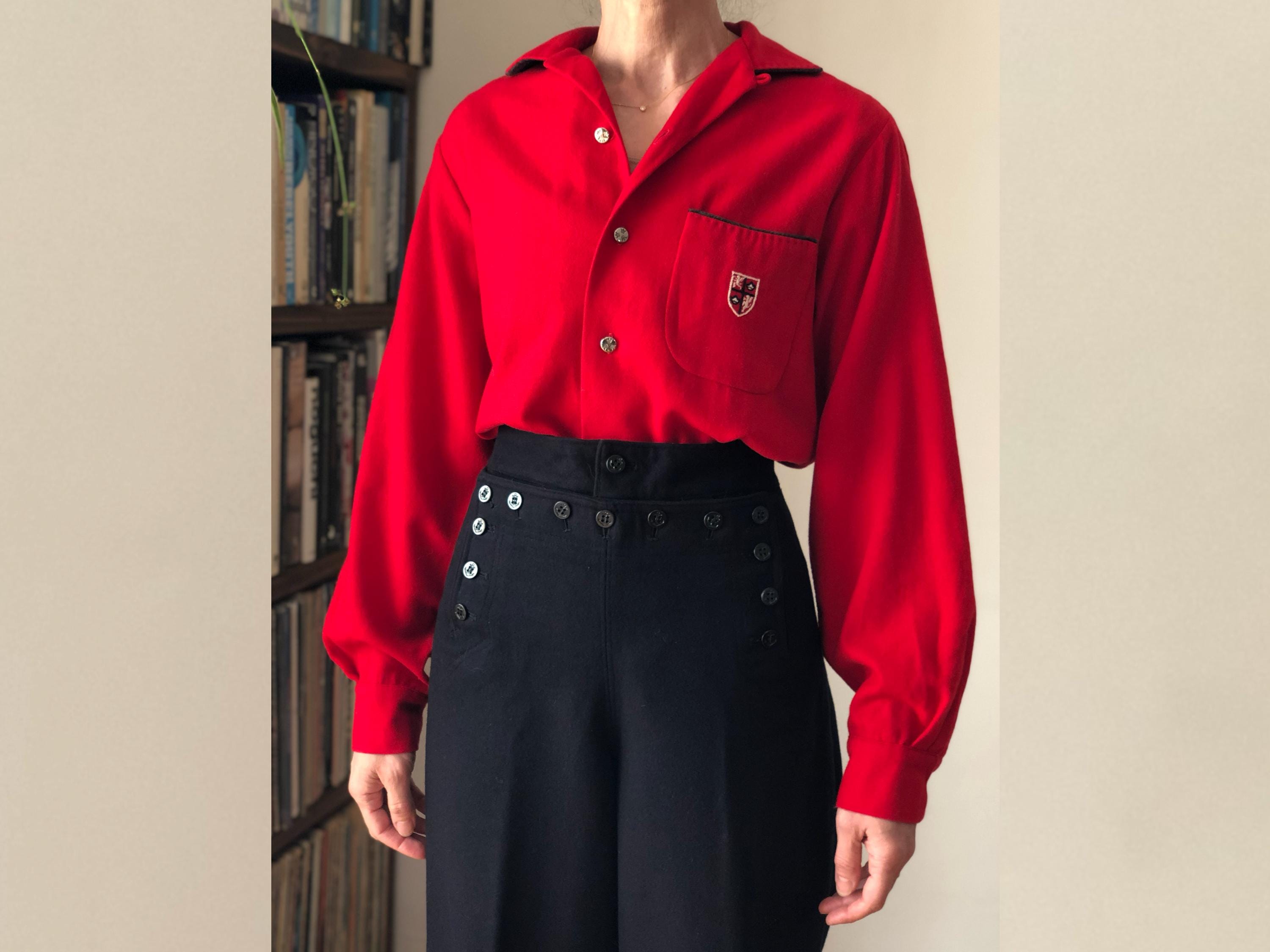 1960s Vintage Sportsman California Red Wool Loop Collar Shirt 60s 