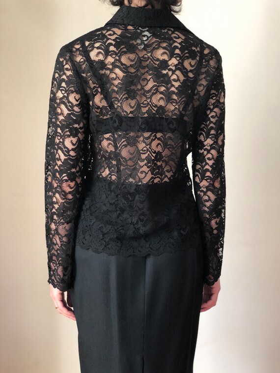 1990s vintage black floral lace blouse 90s collar… - image 6
